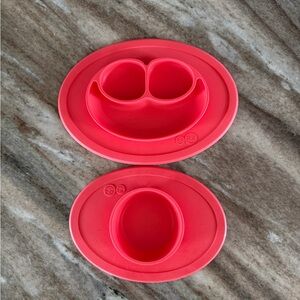EZPZ Red Silicone Kids Plate and Bowl Set